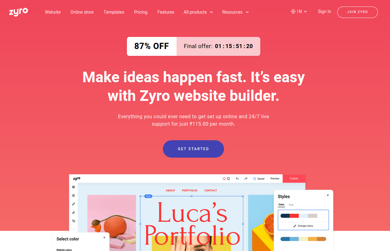 Zyro: Best eCommerce website builder #5